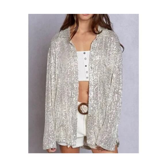 POL Show Your Sparkle Sequin Rodeo Top Sz S Button Down - Picture 1 of 7